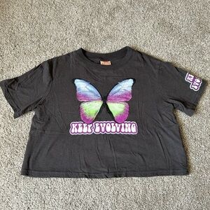 Self Esteem Black Crop Top with Butterfly Graphic
